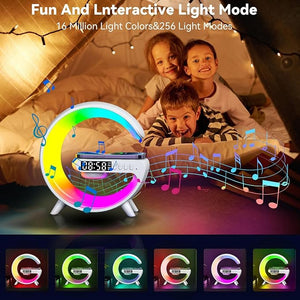 Lampara de luz led Con Altavoz Bluetooth con luz de música Led RGB de 15W multifunción de moda, con cargador inalámbrico y reloj despertador con pantalla