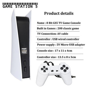 Consola de Juegos Retro, Gs5 Consola de Juegos 8 bits USB con Cable Reproductor de Juegos portátil 200 Juegos clásicos Retro